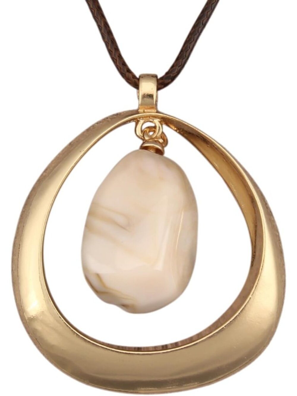 Women's Gold White Stone Pendant Geometric Round Hoop Statement Necklace